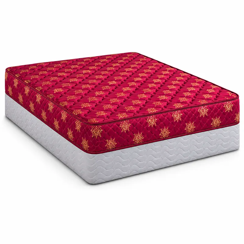 Maroon patterned mattress with a white base, shown against a white background